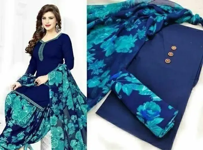 Attractive Printed Crepe Un-Stitched Dress Material with Dupatta Set