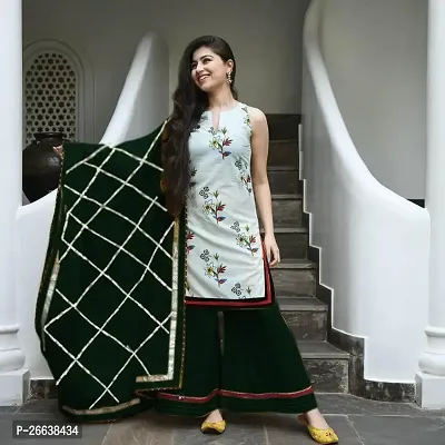 Rayon cotton printed kurta set with stylish embellished dupatta And palazzo-thumb0