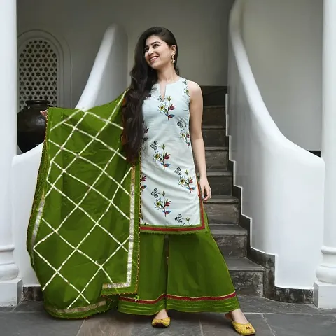 Rayon kurta set with stylish embellished dupatta And palazzo