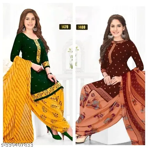 Stylish Synthetic Printed Dress Material with Dupatta - Pack Of 2