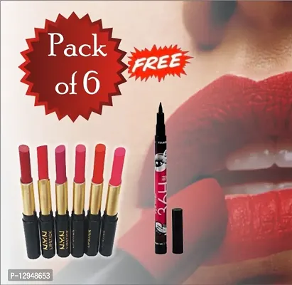 Red shade lipstick set of 06 lipstick amazing shade with 36h sketch eyeliner