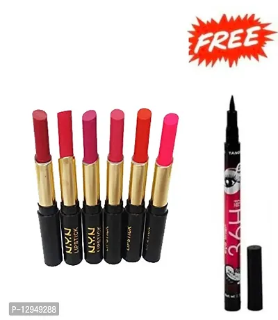 Red edition NYN lipstick set of 06 amazing lipstick with 36h sketch eyeliner