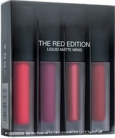 Professional Makeup Liquid Matte Minis Lipstick Red Edition, Pack of 4 (Multicolor)