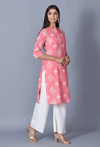 Contemporary Peach Cotton Chikankari Straight Kurta For Women-thumb1