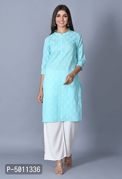 Contemporary Turquoise Cotton Chikankari Straight Kurta For Women