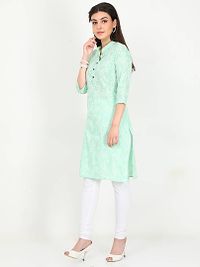 Contemporary Turquoise Cotton Chikankari  Straight Kurta For Women-thumb1