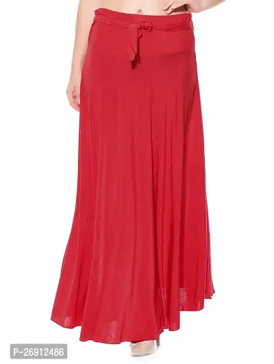 Texco Red Solid Crepe Full Length Flared Skirts