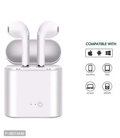 TWS I7 Truly Wireless Bluetooth V5.0 Stereo Audio With  Charging Case (White, True Wireless)-thumb0