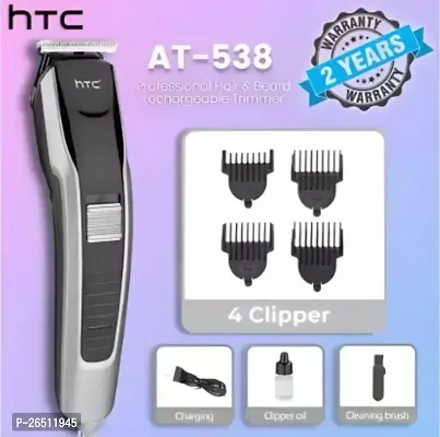 HTC AT-538 Orignal Rechargeable Hair Beard Moustache Trimmer Clipper Fully Waterproof Trimmer 100 min Runtime 10 Length Settings  (Black)-thumb0