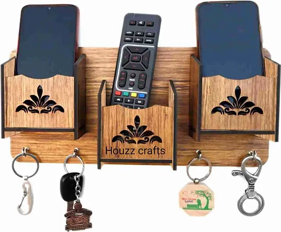 Houzz crafts Design Key Holder for Wall Stylish with Storage Box Mobile Holder Pen Holder & 4 Hook Stand Wooden for Home Wall, Office, Hall & Living Room(3 Box Wood Key Holder.)