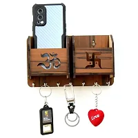 Houzz crafts Design Key Holder for Wall Stylish with Storage Box Mobile Holder Pen Holder  7 Hook Stand Wooden for Home Wall, Office, Hall  Living Room(Wood) (om swastika Key Holder.)-thumb1