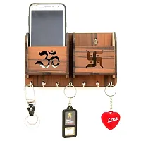 Houzz crafts Design Key Holder for Wall Stylish with Storage Box Mobile Holder Pen Holder  7 Hook Stand Wooden for Home Wall, Office, Hall  Living Room(Wood) (om swastika Key Holder.)-thumb2