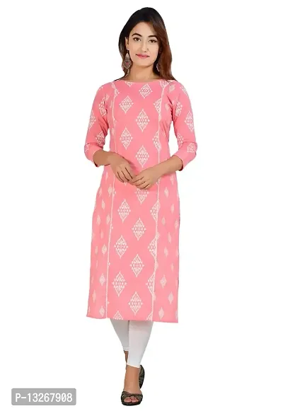 PARCHHAI FASHIONS Women's Cotton Printed Straight Kurta-Peach-Small