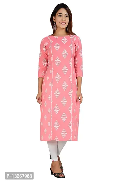 PARCHHAI FASHIONS Women's Cotton Printed Straight Kurta-Peach-Small-thumb4