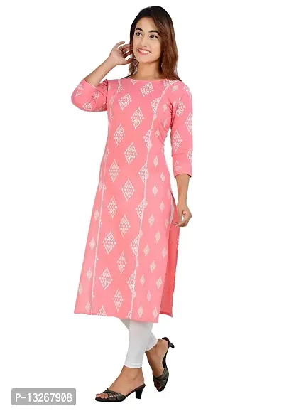 PARCHHAI FASHIONS Women's Cotton Printed Straight Kurta-Peach-Small-thumb5