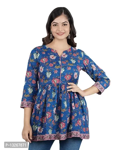 Parchhai Fashions Women Printed Cotton Straight Top Block Print (Small)-thumb1