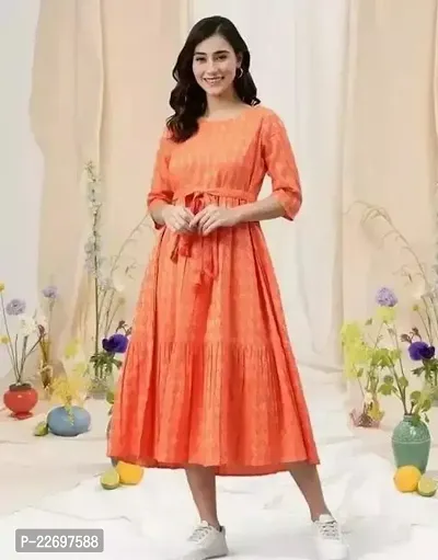 Trendy Orange Printed Rayon Kurta For Women