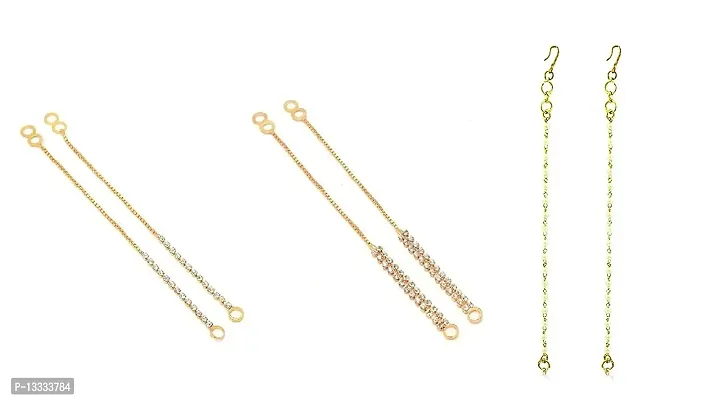 fashion accessories Ear Chain Kan Chain Gold Tone Crystal Ear to Hair Accessory for Girl  Women, SET OF 3 SET