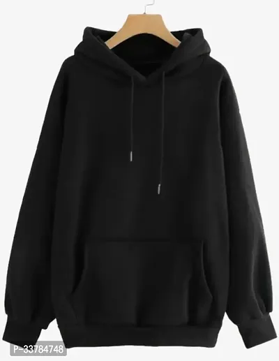 Stylish Black Fleece Pullover Solid Hoodies For  Men-thumb0