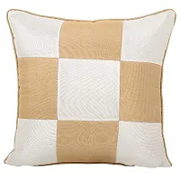 Clasiko Cushion Covers Set of 5 Beige & White Checks; Raw Silk Fabric; 16x16 Inches; Color Fastness Guarantee-thumb4