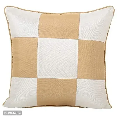 Clasiko Cushion Covers Set of 5 Beige & White Checks; Raw Silk Fabric; 16x16 Inches; Color Fastness Guarantee-thumb5