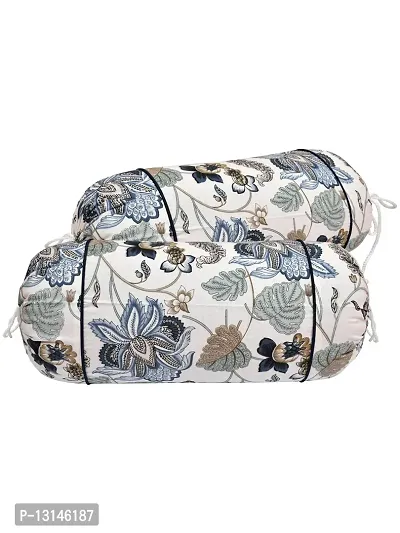 Clasiko? Cotton Bolster Covers; Set of 2; 210 TC; Blue Green Leaves; 30x15 Inches-thumb3