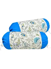 Clasiko? Cotton Bolster Covers; Set of 2; 220 TC; Printed with Blue Border; 30x15 Inches-thumb1