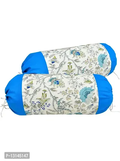 Clasiko? Cotton Bolster Covers; Set of 2; 220 TC; Printed with Blue Border; 30x15 Inches-thumb2