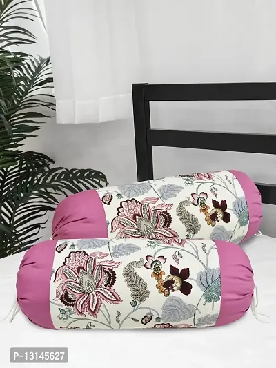 Clasiko? Cotton Bolster Covers; Set of 2; 220 TC; Printed with Pink Border; 30x15 Inches