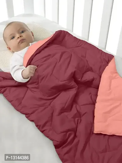 Clasiko Babies & Kids All Season Reversible Crib Blanket; 200 GSM; 0-8 Years; Size - 45x60 Inches; Maroon & Candy Peach-thumb0