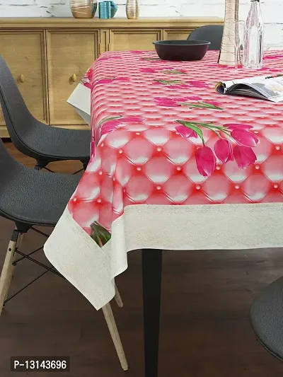 Clasiko 6 Seater PVC Table Cover; White Roses On Prismatic Pink Base; Anti Slip; 60x90 Inches; 6 Seater-thumb2