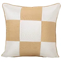 Clasiko Cushion Covers Set of 5 Beige & White Checks; Raw Silk Fabric; 16x16 Inches; Color Fastness Guarantee-thumb3