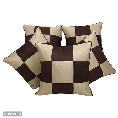 Clasiko Cushion Covers Set of 5 Beige  White Checks; Raw Silk Fabric; 16x16 Inches; Color Fastness Guarantee