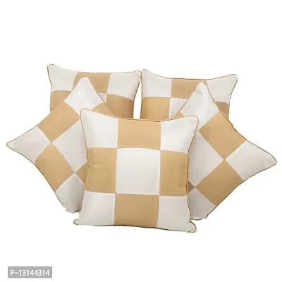 Clasiko Cushion Covers Set of 5 Beige & White Checks; Raw Silk Fabric; 16x16 Inches; Color Fastness Guarantee