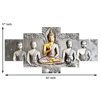 Clasiko Set Of 5 Pcs 3D Wall Painting With Frame; 17x30 Inches; Silver Buddha-thumb2