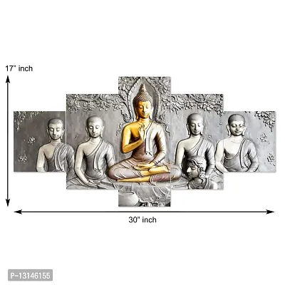 Clasiko Set Of 5 Pcs 3D Wall Painting With Frame; 17x30 Inches; Silver Buddha-thumb3