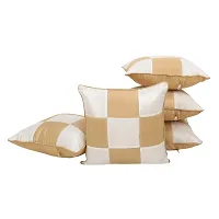 Clasiko Cushion Covers Set of 5 Beige & White Checks; Raw Silk Fabric; 16x16 Inches; Color Fastness Guarantee-thumb1