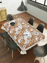 Clasiko 6 Seater PVC Table Cover; Brown Base with Big White Flowers; Anti Slip; 60x90 Inches; 6 Seater-thumb1