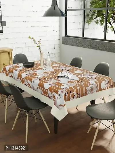 Clasiko 6 Seater PVC Table Cover; Brown Base with Big White Flowers; Anti Slip; 60x90 Inches; 6 Seater