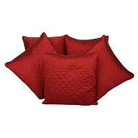 Clasiko Cushion Covers Set of 5 Maroon Quilted; Raw Silk Fabric; 16x16 Inches; Color Fastness Guarantee-thumb1