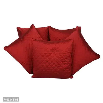 Clasiko Cushion Covers Set of 5 Maroon Quilted; Raw Silk Fabric; 16x16 Inches; Color Fastness Guarantee-thumb2