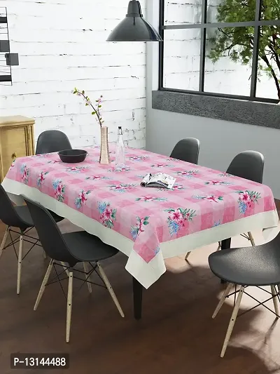Clasiko 6 Seater Dining Table Cover; 60x90 Inches or 150x225 Cms; Material - PVC; Anti Slip; Blue Green Leaves On Pink Base-thumb0
