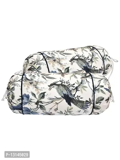 Clasiko? Cotton Bolster Covers; Set of 2; 210 TC; Blue Green Bird On White; 30x15 Inches-thumb3