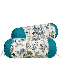 Clasiko? Cotton Bolster Covers; Set of 2; 220 TC; Printed with Teal Blue Border; 30x15 Inches-thumb1