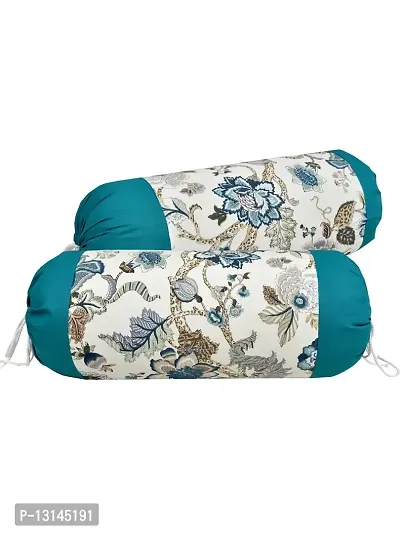 Clasiko? Cotton Bolster Covers; Set of 2; 220 TC; Printed with Teal Blue Border; 30x15 Inches-thumb2