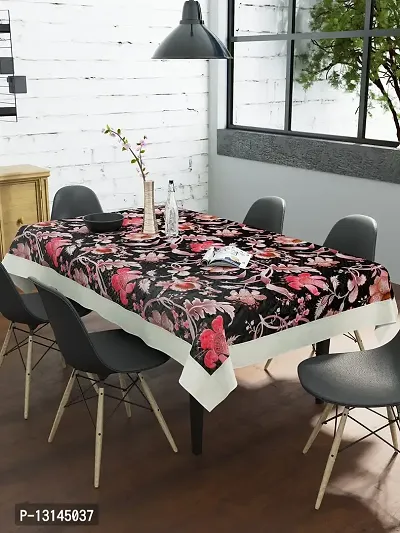 Clasiko 6 Seater PVC Table Cover; Pink Flowers On Black Base; Anti Slip; 60x90 Inches; 6 Seater-thumb0
