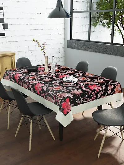 Clasiko 6 Seater PVC Table Cover; White Flowers On Brown Base; Anti Slip; 60x90 Inches; 6 Seater