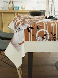 Clasiko 6 Seater PVC Table Cover; Brown Base with Big White Flowers; Anti Slip; 60x90 Inches; 6 Seater-thumb2