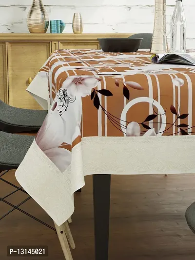 Clasiko 6 Seater PVC Table Cover; Brown Base with Big White Flowers; Anti Slip; 60x90 Inches; 6 Seater-thumb3