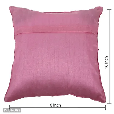 Clasiko Cushion Covers Set of 5 with Motif; Color - Pink; Raw Silk Fabric; 12x12 Inches; Color Fastness Guarantee-thumb3